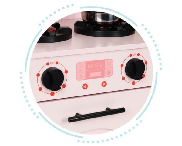 Pink Wooden Play Kitchen with Oven, Burners, Microwave and Accessories